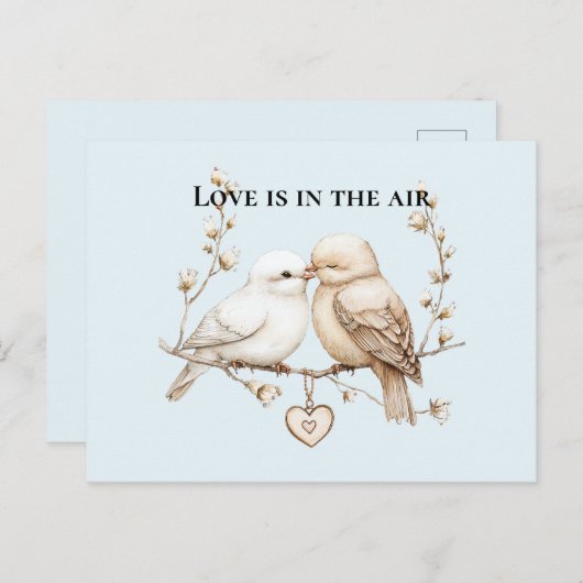 Carte Postale Oiseaux de l'amour romantique Nuage Cœur (Devant / Derrière)