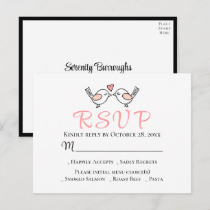 Carte Postale Oiseaux de l'amour Rosettes de mariage noires RSVP