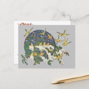 Carte Postale Oiseaux de neige, houx et neige - Noël