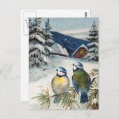 Carte Postale Oiseaux d'hiver vintages (Devant / Derrière)