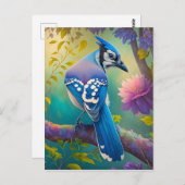 Carte Postale Oiseaux d'Imaginaire Jay bleu (Devant / Derrière)