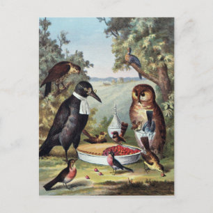 Carte Postale Oiseaux en pique-nique, peinture, reproduction,