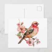 Carte Postale Oiseaux et fleurs vintage (Devant / Derrière)