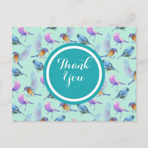 Carte Postale Oiseaux exotiques sauvages Aquarelle Motif Merci