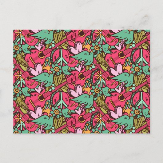 Carte Postale Oiseaux hippies et signes de paix (Devant)