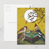 Carte Postale Oiseaux jouant au Mahjong (Devant / Derrière)