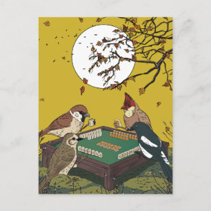 Carte Postale Oiseaux jouant au Mahjong