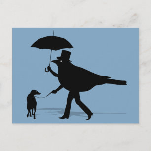 Carte Postale Oiseaux marcher sur un chien