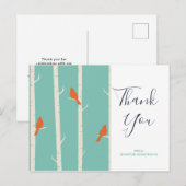 Carte Postale Oiseaux Orange Rétro sur Bouleau Merci (Devant / Derrière)