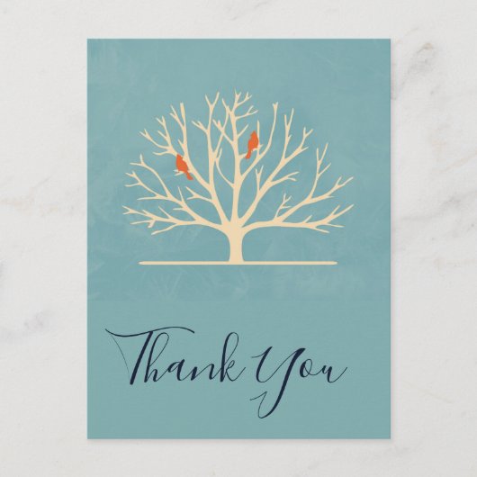 Carte Postale Oiseaux oranges modernes dans un grand Merci d'arb (Devant)