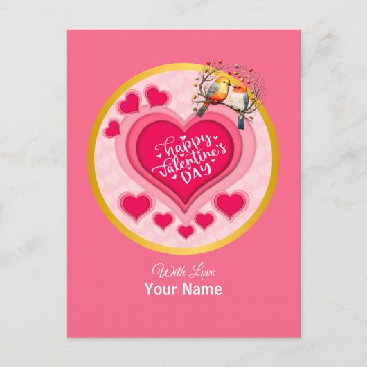 Carte Postale Oiseaux romantiques en Branche Saint-Valentin et c (Devant)