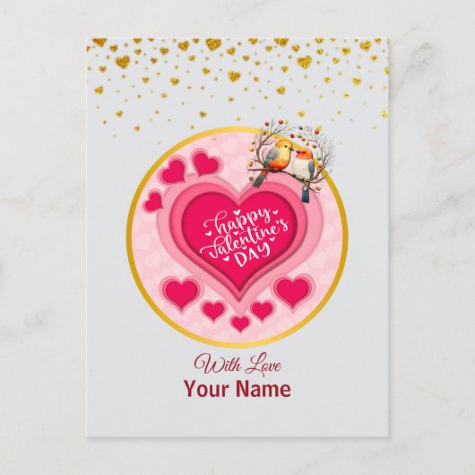 Carte Postale Oiseaux romantiques sur une branche Saint-Valentin (Devant)