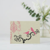 Carte Postale Oiseaux Roses, Oiseaux Sur L'Arbre, Points, Coeurs (Debout devant)