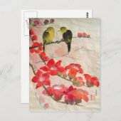 Carte Postale oiseaux sur l'arbre de flore (Devant / Derrière)