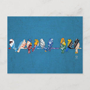 Carte postale Oiseaux sur plaque de permis de fil
