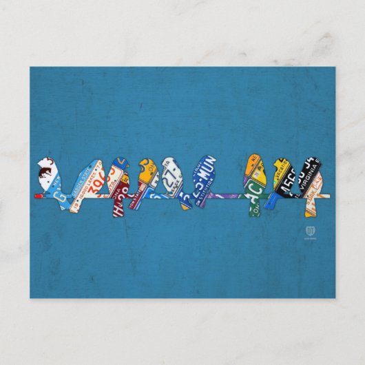 Carte postale Oiseaux sur plaque de permis de fil (Devant)