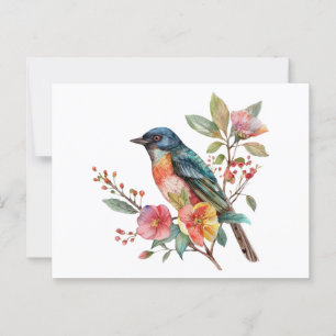 Carte Postale Oiseaux vintages et fleurs