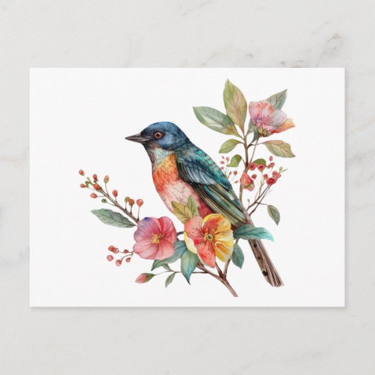 Carte Postale Oiseaux vintages et fleurs (Devant)