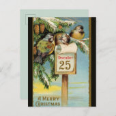 Carte Postale Oiseaux vintages le 25 décembre (Devant / Derrière)