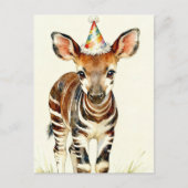 Carte Postale Okapi bébé dans un chapeau de fête (Devant)