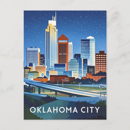 Carte Postale Oklahoma City couleur de l'eau skyline (Devant)