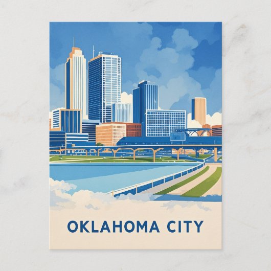 Carte Postale Oklahoma City couleur de l'eau skyline (Devant)