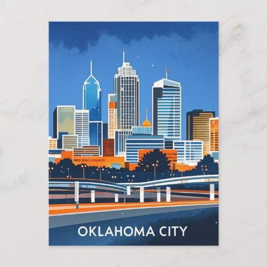 Carte Postale Oklahoma City couleur de l'eau skyline (Devant)