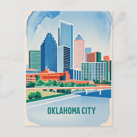 Carte Postale Oklahoma City couleur de l'eau skyline (Devant)