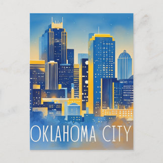 Carte Postale Oklahoma City Night View Aquarelle