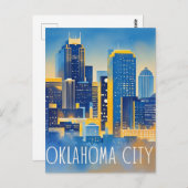 Carte Postale Oklahoma City Night View Aquarelle (Devant / Derrière)