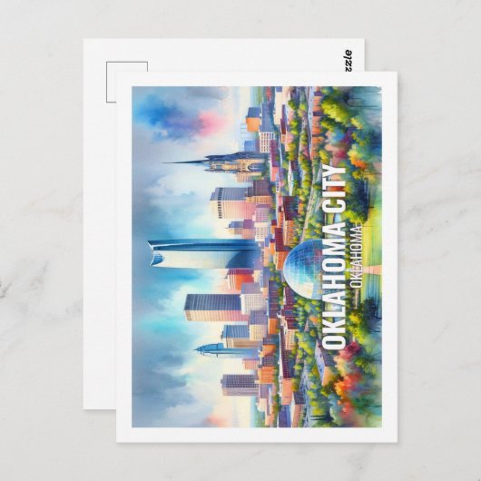 Carte Postale Oklahoma City Oklahoma Fameuse Aquarelle Voyage (Devant / Derrière)
