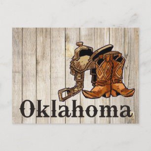 Carte Postale Oklahoma Saddle et Bottes Mur en bois