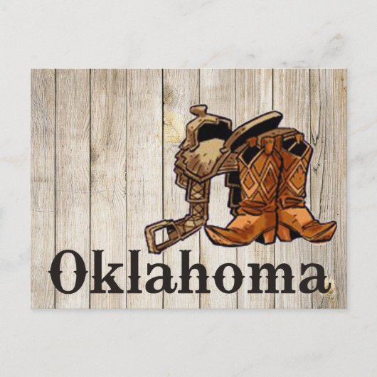 Carte Postale Oklahoma Saddle et Bottes Mur en bois (Devant)