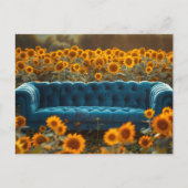 Carte Postale Old Blue Couch in Sunflowers (Devant)