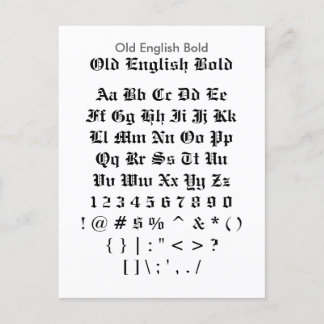 Carte Postale Old English Bold - Feuille d'échantillonnage de po