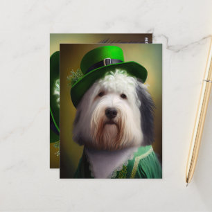 Carte Postale Old English Sheepdog en tenue de la Saint-Patrick