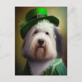 Carte Postale Old English Sheepdog en tenue de la Saint-Patrick (Devant)