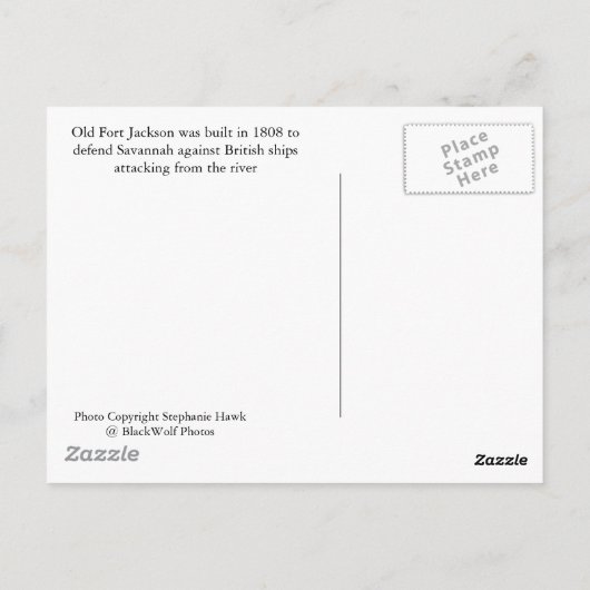 Carte Postale Old Fort Jackson, Savannah, Ga (Dos)