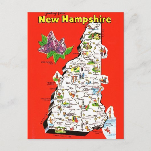 Carte Postale Old New Hampshire Map Postcard (Devant)