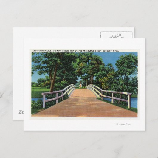 Carte Postale Old North Bridge Vue de Minute Man Statue (Devant / Derrière)