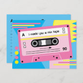 Carte Postale Old Skool Pink Cassette Mix Tape Playlist (Devant / Derrière)