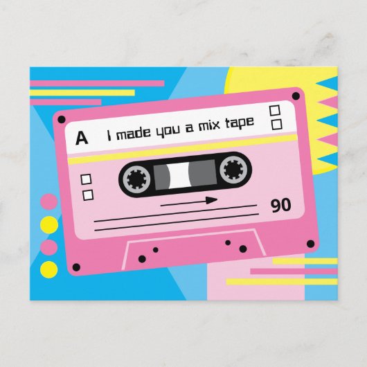 Carte Postale Old Skool Pink Cassette Mix Tape Playlist (Devant)