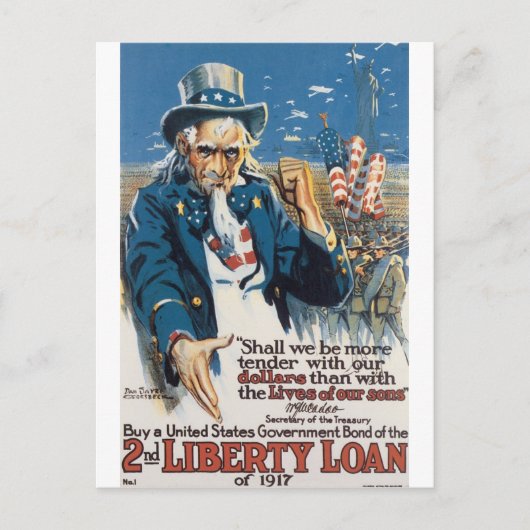 Carte Postale Old "Uncle Sam" U.S. War Poster circa 1917 (Devant)