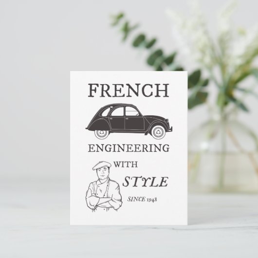 Carte Postale Oldtimer 2cv French engineering (Debout devant)
