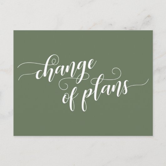 Carte Postale Olive Green Changement de plans Reporté Mariage (Devant)