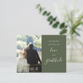 Carte Postale Olive Green Script Photo Mariage Merci (Debout devant)