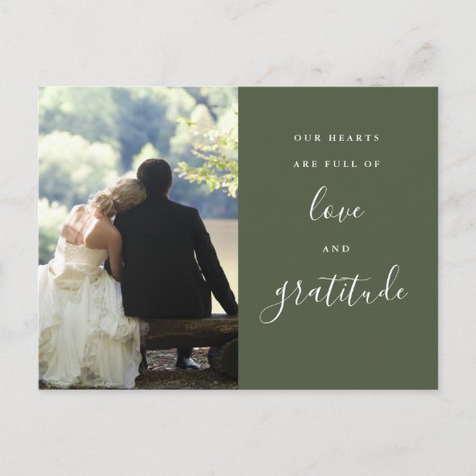 Carte Postale Olive Green Script Photo Mariage Merci (Devant)
