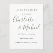 Carte Postale Olive Green Script Wedding Enregistrer la date Car (Devant)