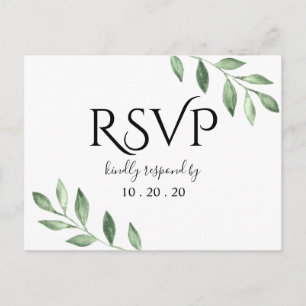 Carte Postale Olive Greenery Botanical Watercolor Wedding RSVP