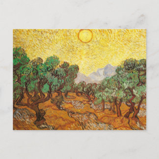 Carte Postale Olive Trees Ciel Jaune & Soleil Van Gogh Art